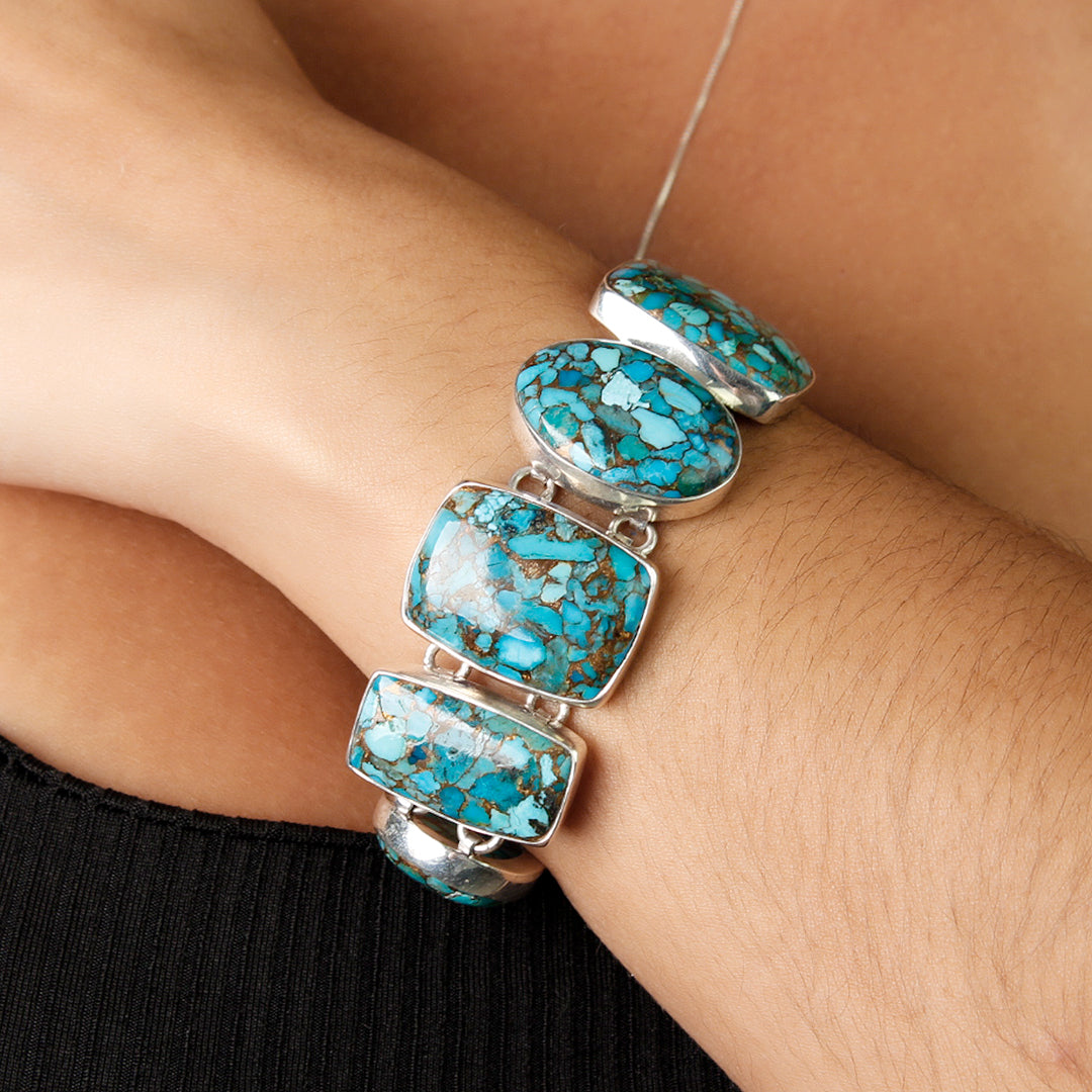 Pulseira de Prata com Turquesa - 38256