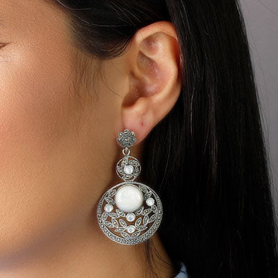 Brinco de Prata com Madrepérola e Marcassitas - 40024