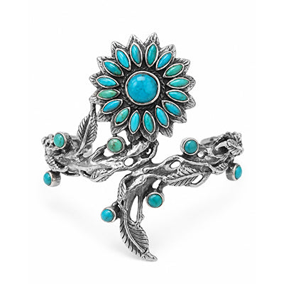 Bracelete de Prata Flor com Turquesa - 41417