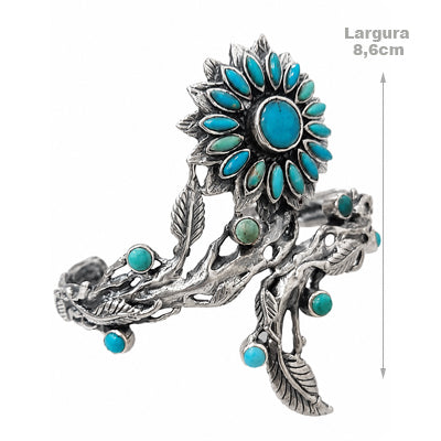 Bracelete de Prata Flor com Turquesa - 41417