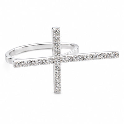 Anel de Prata Cruz com Zircônias - 45820