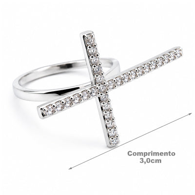 Anel de Prata Cruz com Zircônias - 45820