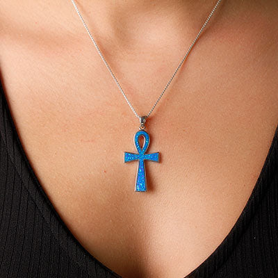 Produtos Pingente de Prata Cruz Egípcia com Opala