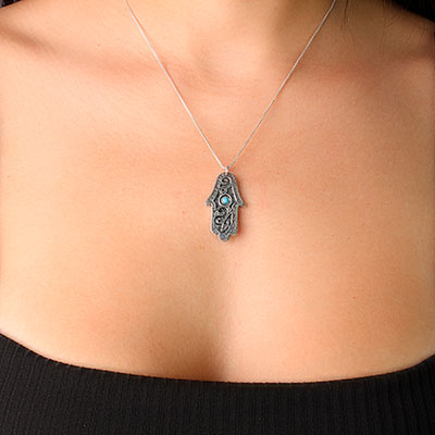 Pingente de Prata Hamsa com Opala