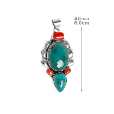Pingente de Prata com Turquesa e Coral