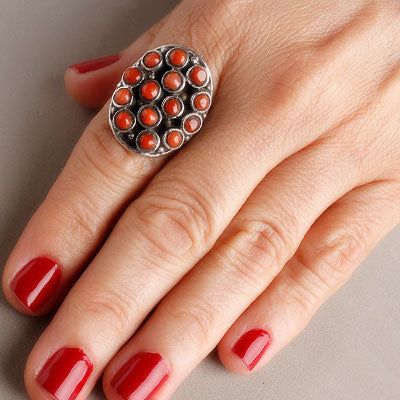 Anel de Prata com Coral