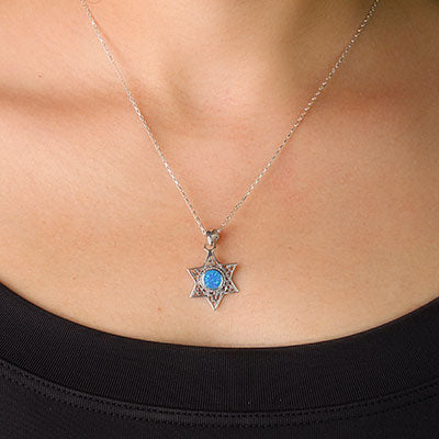 Pingente de Prata Estrela de Davi com Opala