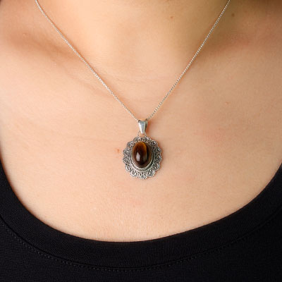 Pingente de Prata com Olho de Tigre