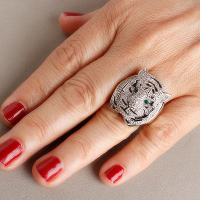 Anel de Prata Tigre com Zircônias