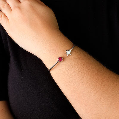 Bracelete de Prata Estrela com Rubi