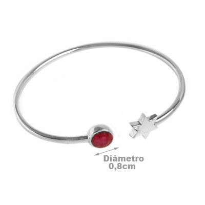 Bracelete de Prata Estrela com Rubi