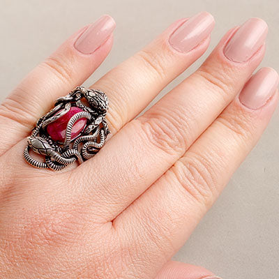 Anel de Prata Serpente com Rubi - 57870