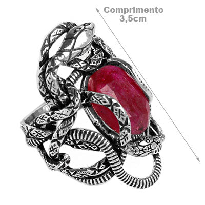 Anel de Prata Serpente com Rubi - 57870