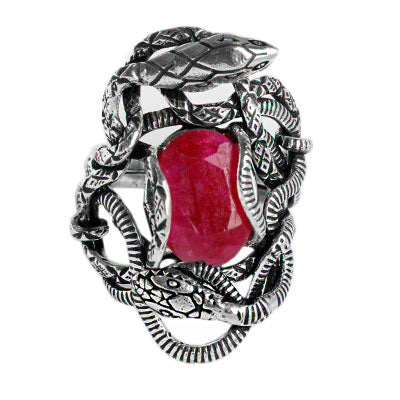 Anel de Prata Serpente com Rubi - 57870