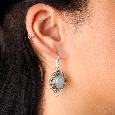 Brinco de Prata com Ágata Calcedônia