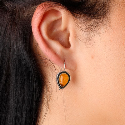 Brinco De Prata Com Âmbar