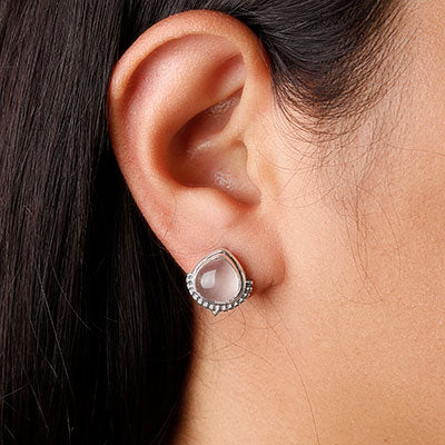 Brinco de prata com Quartzo Rosa