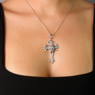 Pingente de Prata Cruz com Caveira - 58075