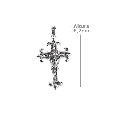 Pingente de Prata Cruz com Caveira - 58075
