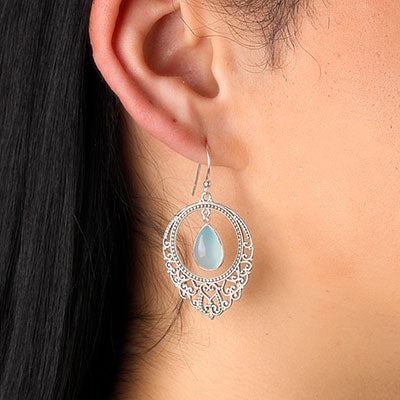 Brinco de Prata com Ágata Calcedônia