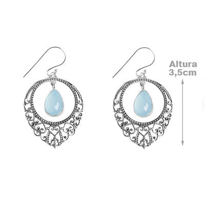 Brinco de Prata com Ágata Calcedônia