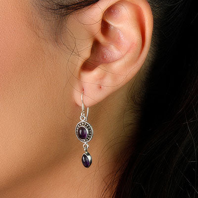 Brinco de Prata com Ametista