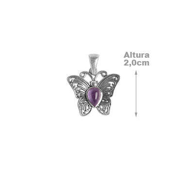 Pingente de Prata Borboleta com Ametista