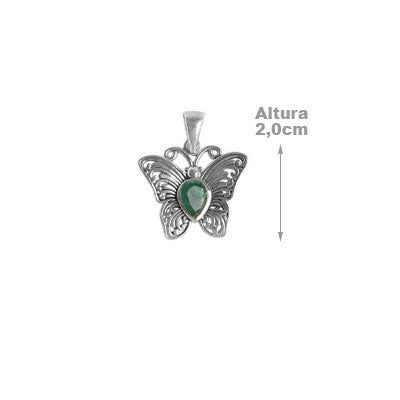 Pingente de Prata Borboleta com Esmeralda