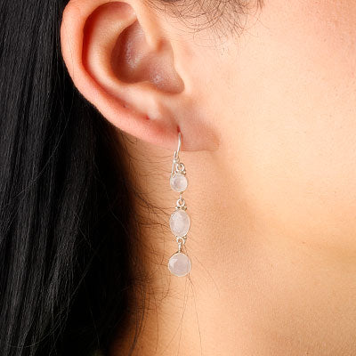 Brinco de Prata com Quartzo Rosa