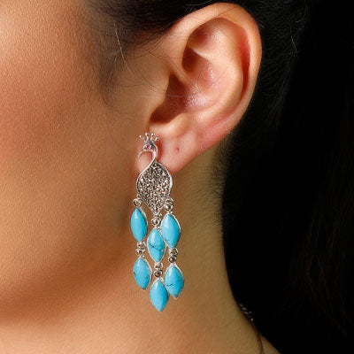 Brinco de Prata Pavão com Turquesa