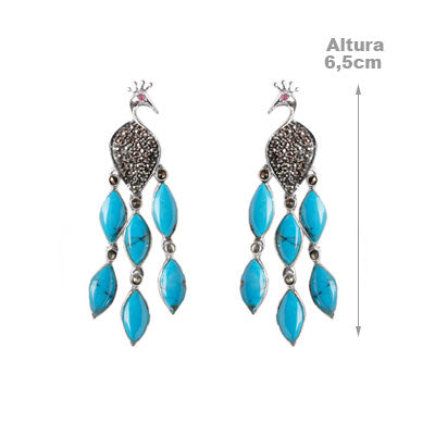 Brinco de Prata Pavão com Turquesa