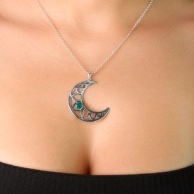 Pingente de Prata Lua com Esmeralda