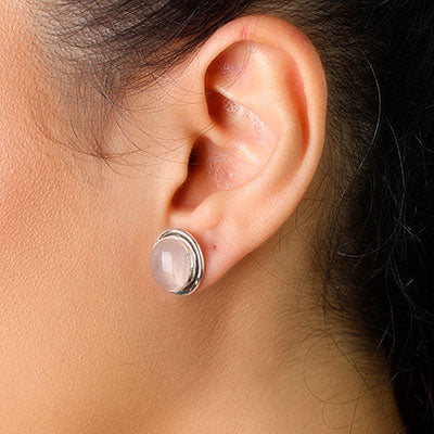 Brinco de Prata com Quartzo Rosa