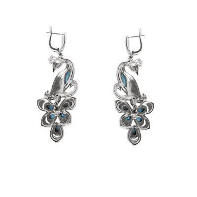 Brinco de Prata Pavão com Turquesa e Marcassitas