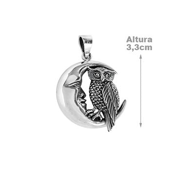 Pingente de Prata Coruja e Lua