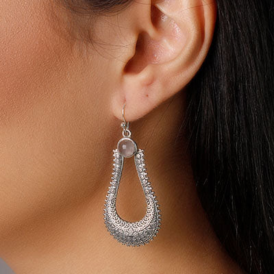 Brinco de Prata com Quartzo Rosa