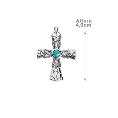 Pingente de Prata Cruz com Turquesa