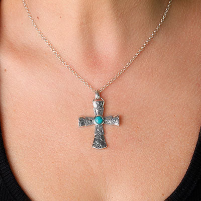 Pingente de Prata Cruz com Turquesa