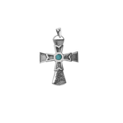 Pingente de Prata Cruz com Turquesa