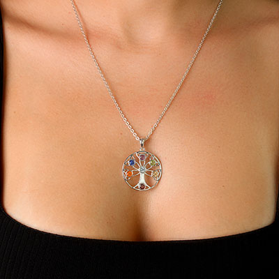 Pingente de Prata Árvore com Pedras - 58866