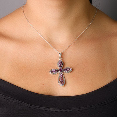 Pingente de Prata Cruz com Ametista -