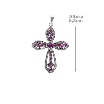 Pingente de Prata Cruz com Ametista -