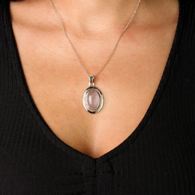 Pingente de Prata com Quartzo Rosa - 58953