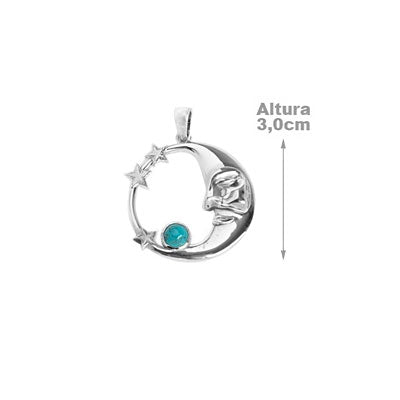 Pingente de Prata Lua com Turquesa