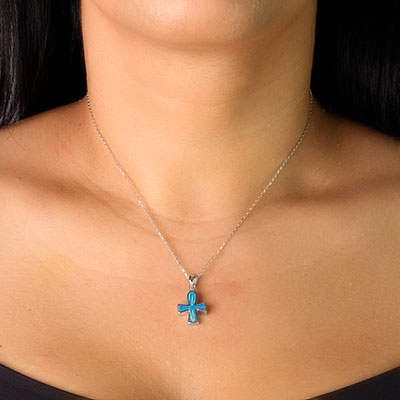 Pingente de Prata Cruz com Opala