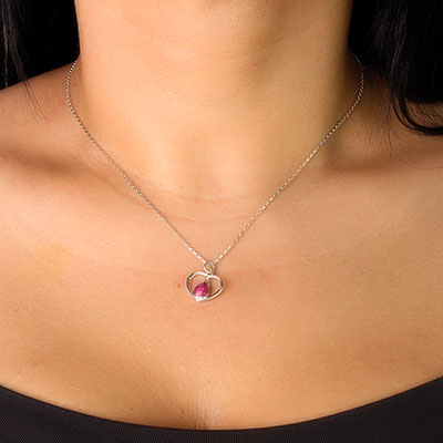 Pingente de Prata Coração com Rubi