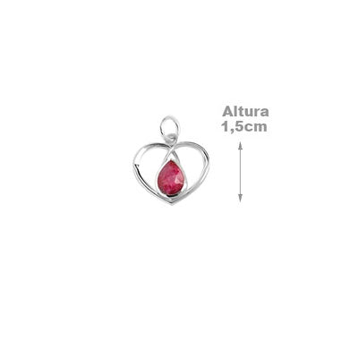 Pingente de Prata Coração com Rubi