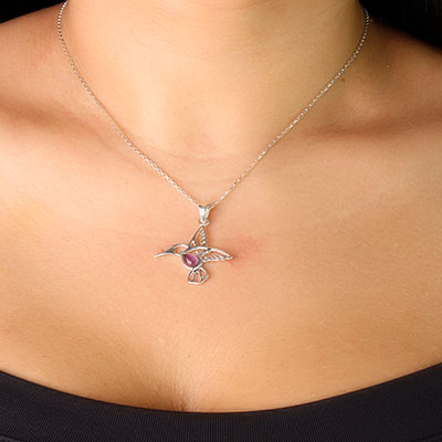 Pingente de Prata Beija-Flor com Ametista