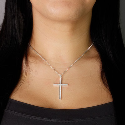 Pingente de Prata Cruz com Zircônia