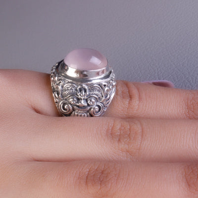 Anel de Prata com Quartzo Rosa - 60677